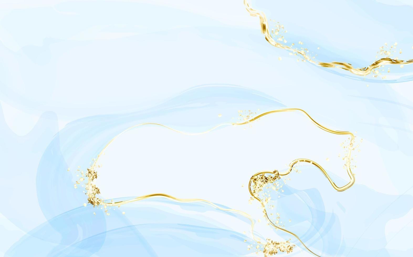 Hand painted watercolor sky and clouds, abstract  watercolor background  with golden texture. .Blue  fluid  painting .Spring wedding invitation. vector