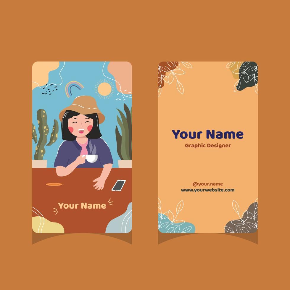 cute character business card template vector