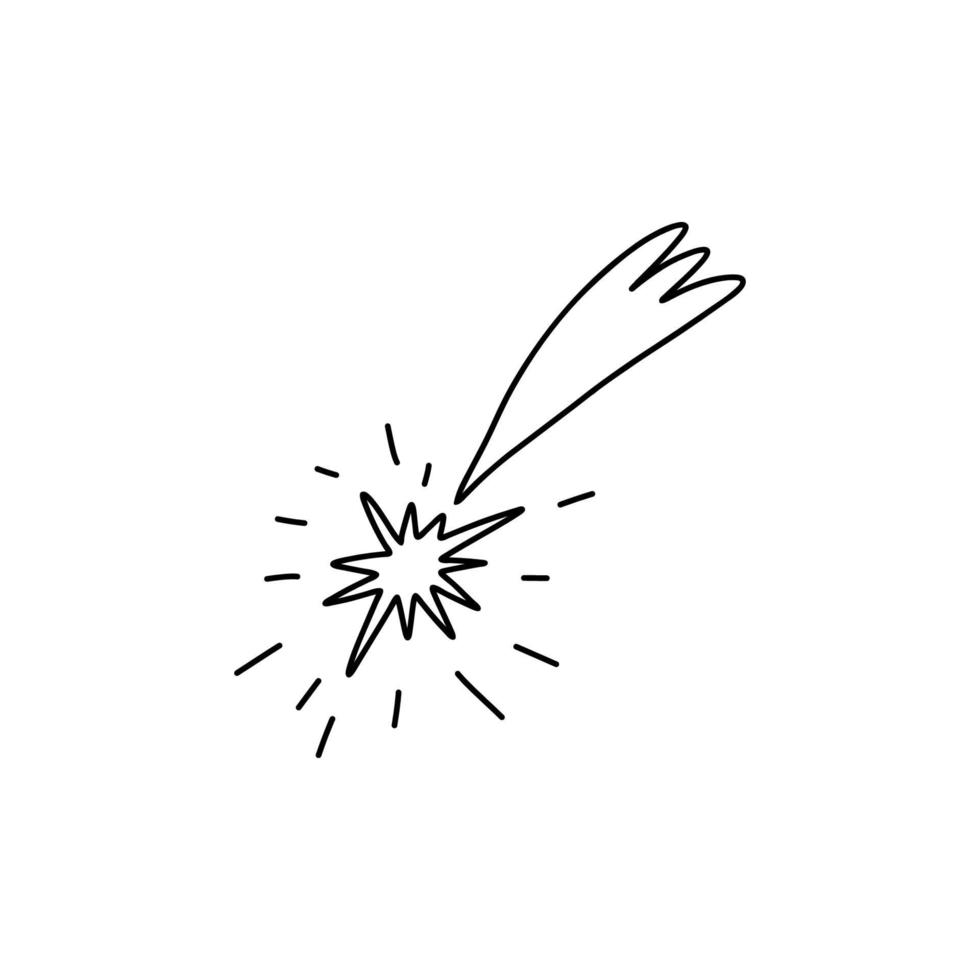 elemento celeste. contorno de una estrella fugaz brillante con cola. un cometa brillante desciende desde el espacio. ilustración aislada de material vectorial. vector