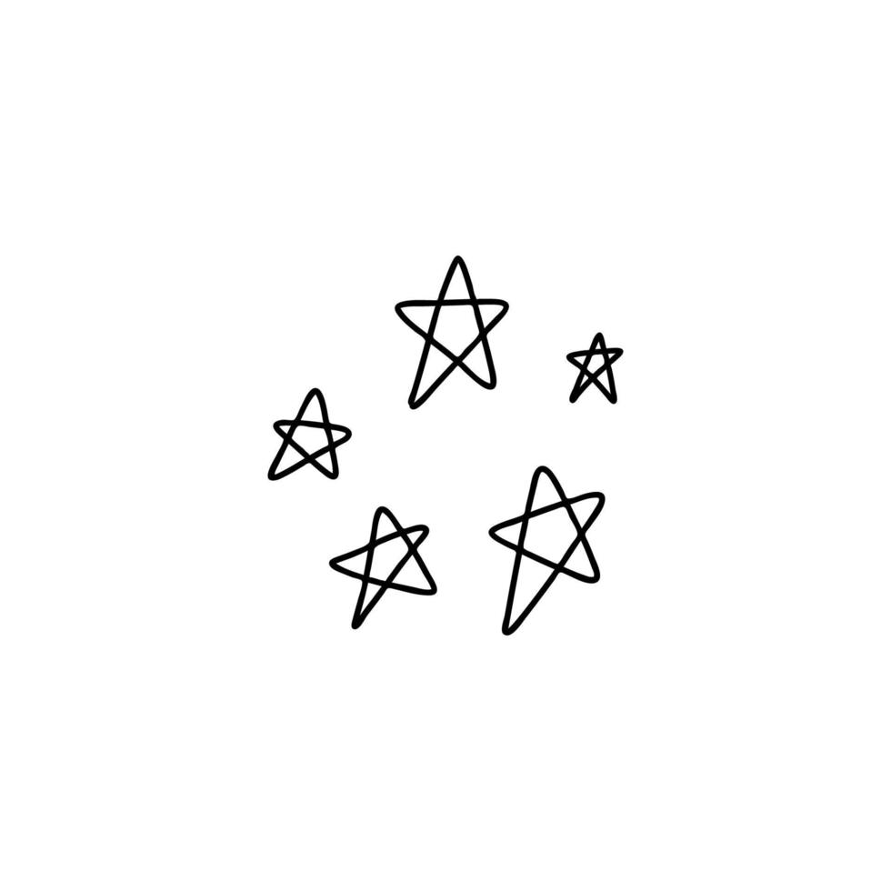 Set of five-pointed doodle stars hand drawn isolated on white background. Vector stock illustration. Celestial concept.