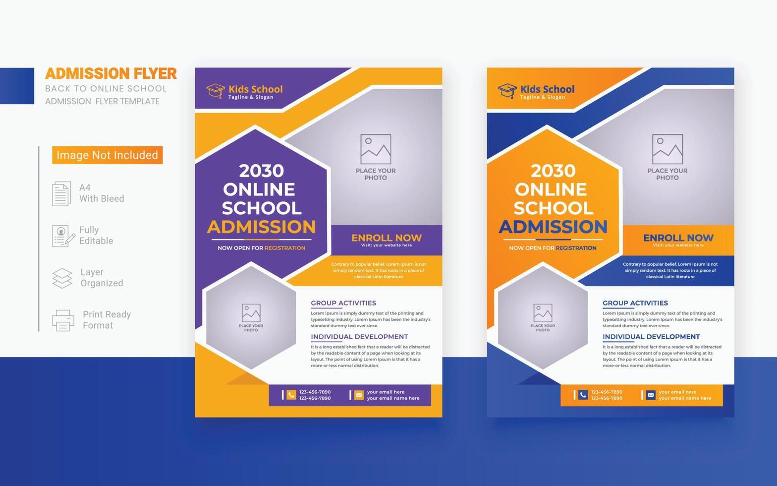Back to online admission flyer template Kids school education admission flyer poster template School Admission Flyer Graphics Designs and Templateslate vector