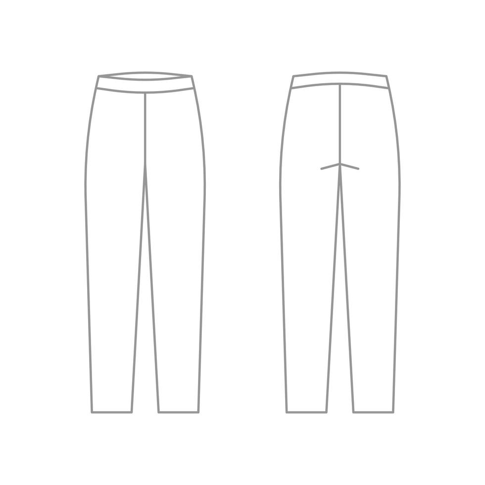 pantalones casuales pantalones clásicos, pantalones de chándal dibujo técnico, plantilla de esquema, boceto. pantalones de tela con vista frontal y posterior. ilustración plana vectorial vector