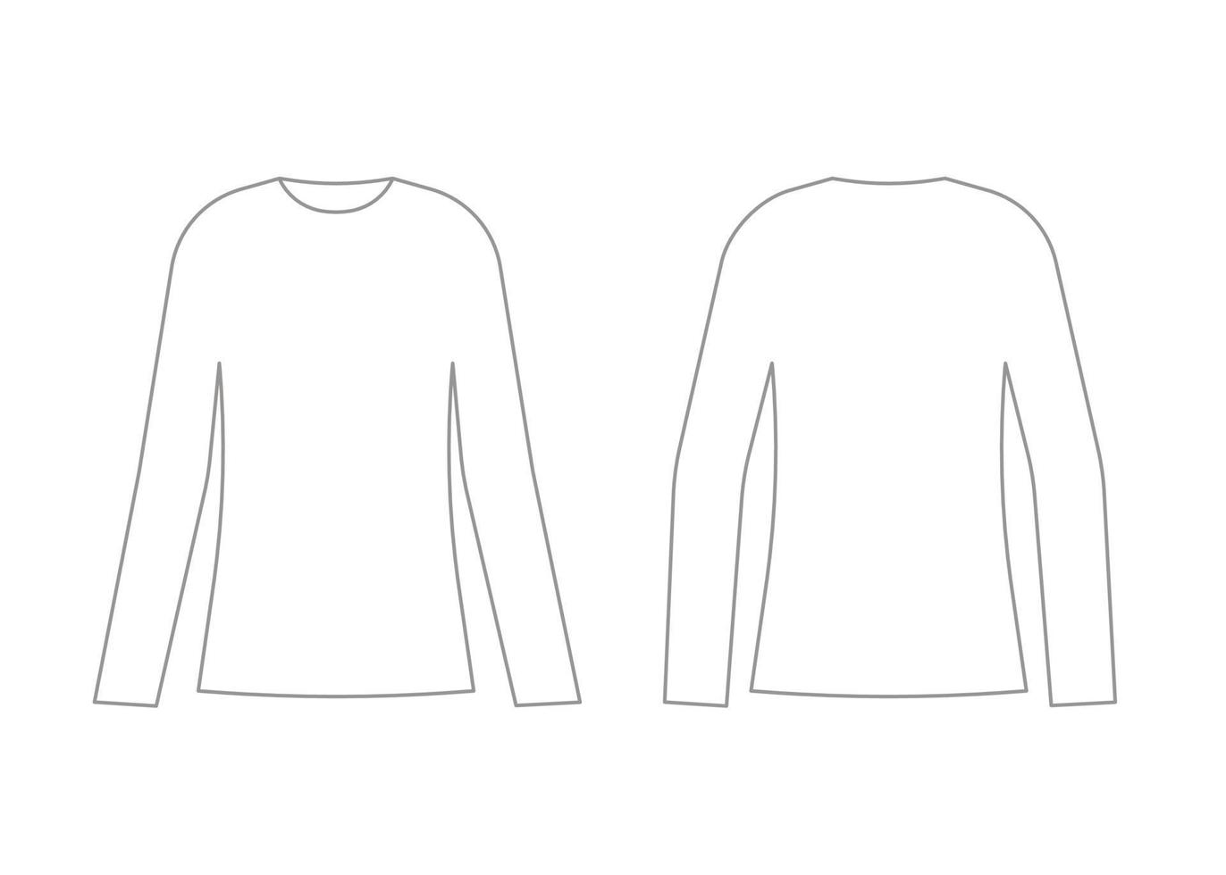 Woman shirt outline template with long sleeve. Regular length tee for girl. Shirt technical mockup in front and back view. Vector illustration