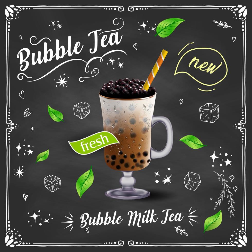 Bubble milk tea, Pearl milk tea , Different sorts of Boba. Yummy drinks. vector