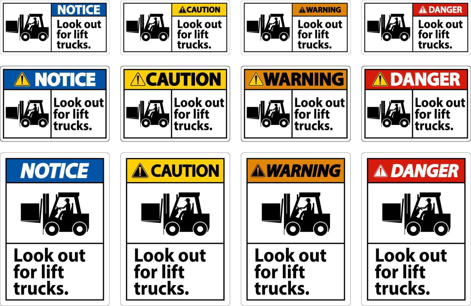 Danger Look Out For Lift Trucks Sign On White Background vector