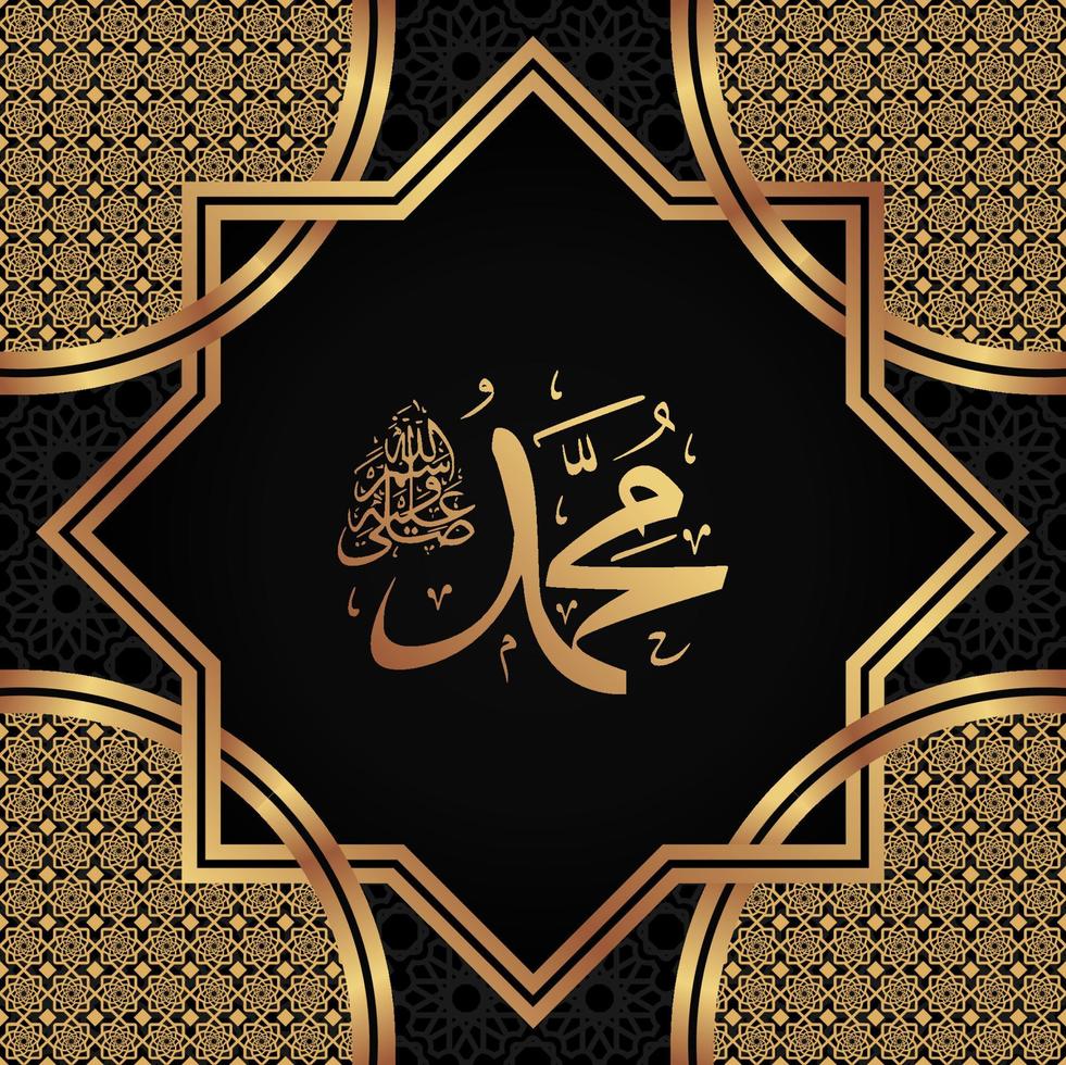 Mawlid al nabi islamic greeting card with arabic calligraphy translate is Prophet Muhammad. vector