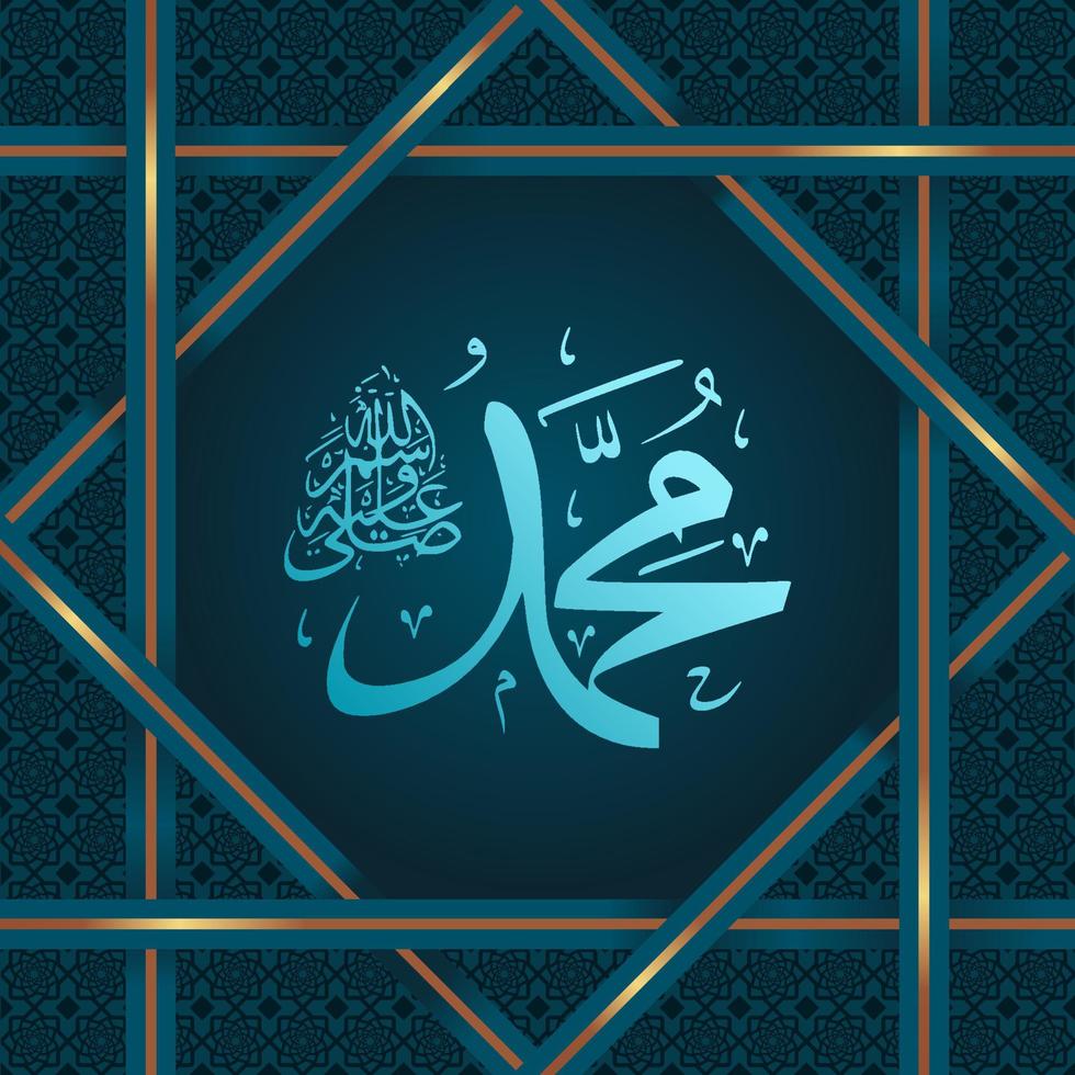 Mawlid al nabi islamic greeting card with arabic calligraphy translate is Prophet Muhammad. vector