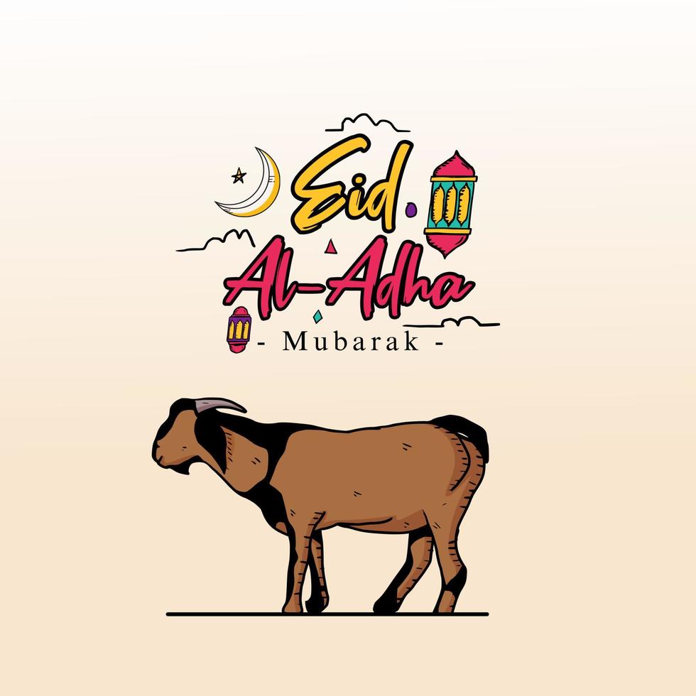 Design Vector Illustration Eid Adha Mubarak with Sketch Style complete with animal Illustration. Suitable for greeting card, poster and banner.