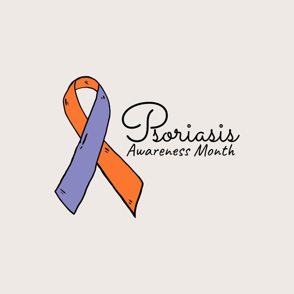 Psoriasis awareness month vector illustration with simple sketch ribbon concept.