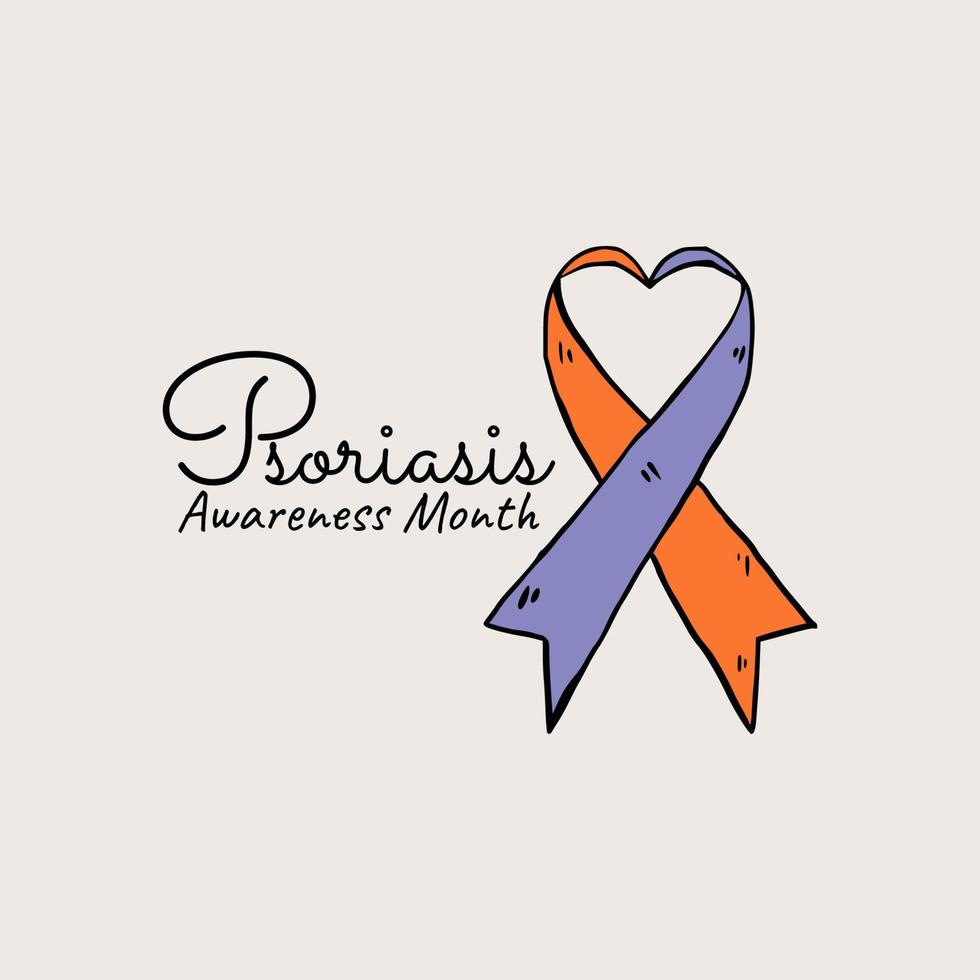 Psoriasis awareness month vector illustration with simple sketch ribbon concept.