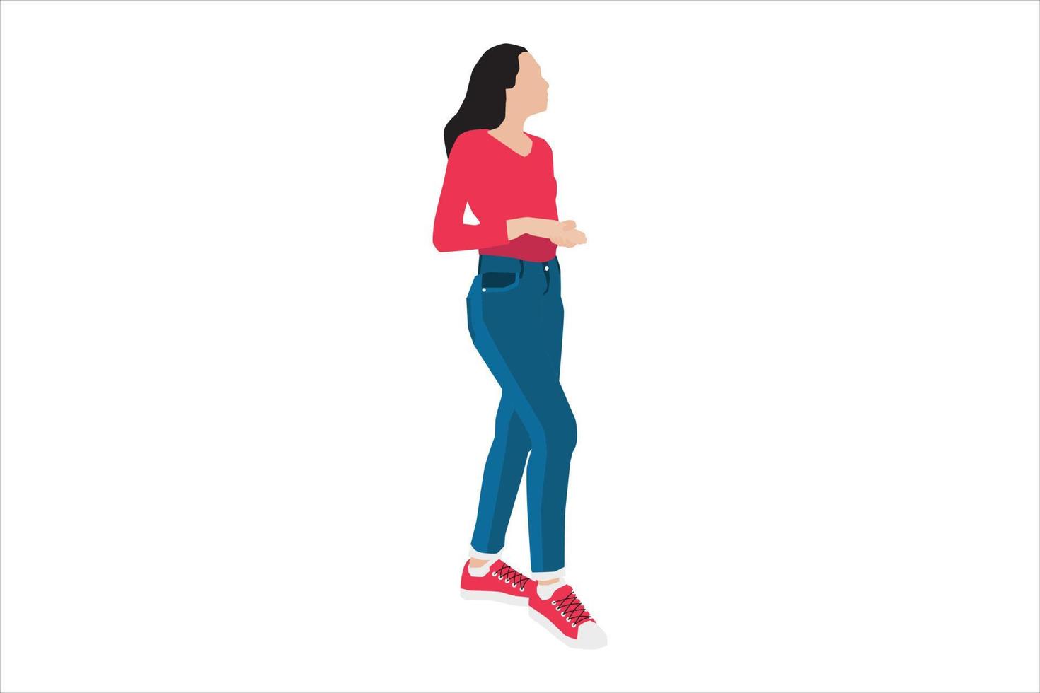 ilustración vectorial de mujeres casuales posando en la acera vector