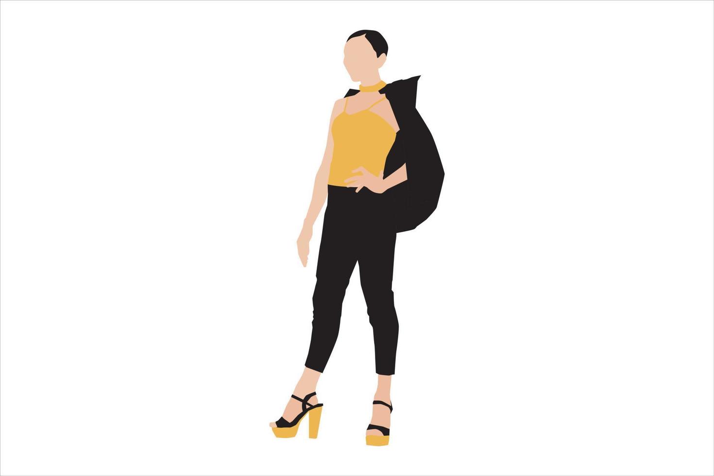 Vector illustration of fashionable women posing on the sidewalk