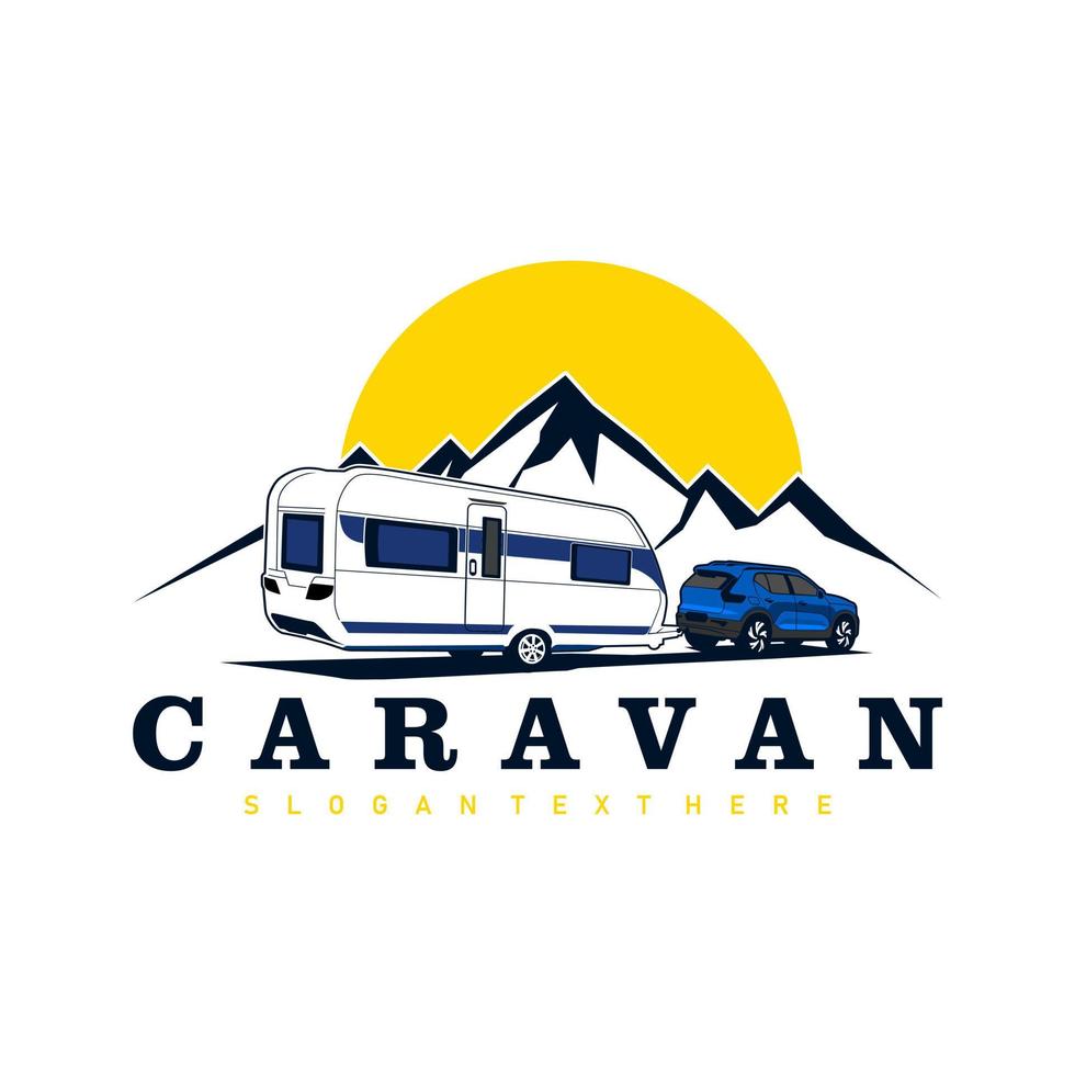 truck and trailer caravan logo design vector