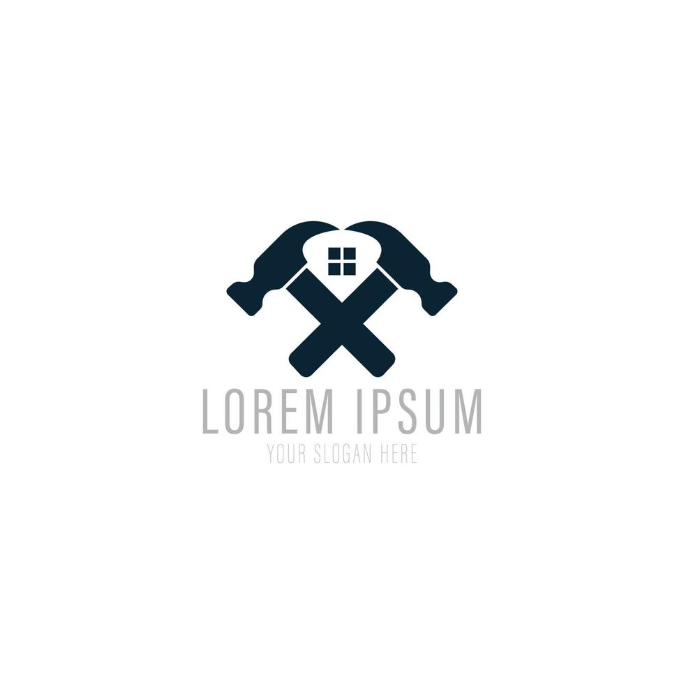 Unique home estate log icon vector template with hammer concept.