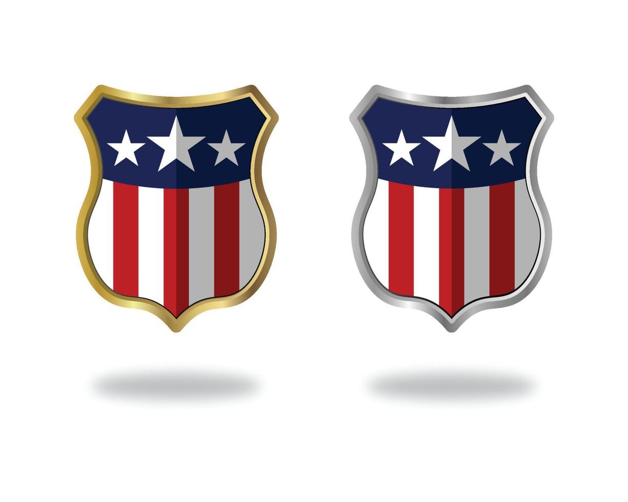 Gold and Silver 3d shield vector USA logo, Medal, Badge, Sign, Symbol Vector