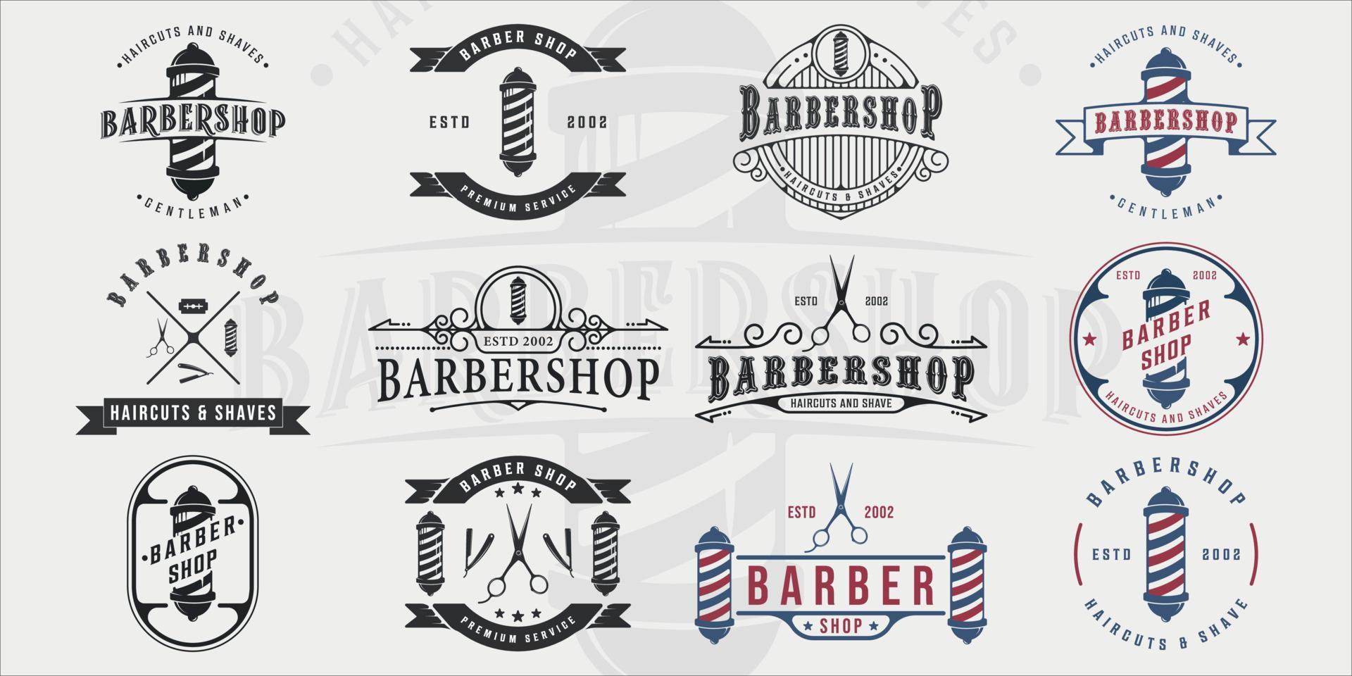 conjunto de barbería vintage logo vector ilustración plantilla icono diseño gráfico. colección de paquetes de varios signos o símbolos de barbería para el concepto retro de negocios