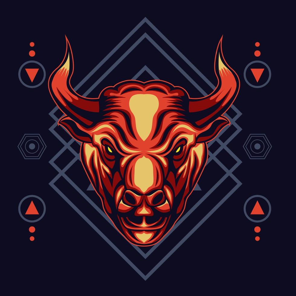 ilustración de cabeza de toro con fondo de geometría sagrada vector