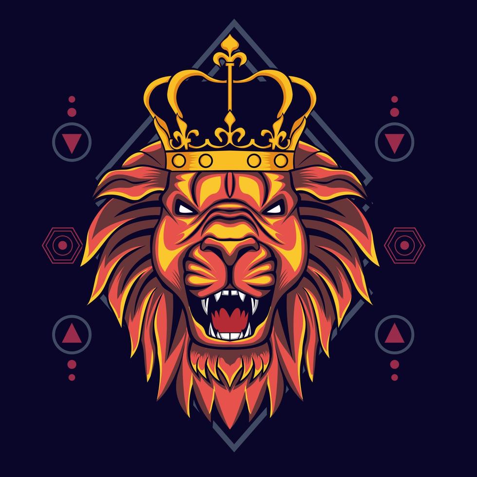 wild lion head with sacred geometry pattern vector