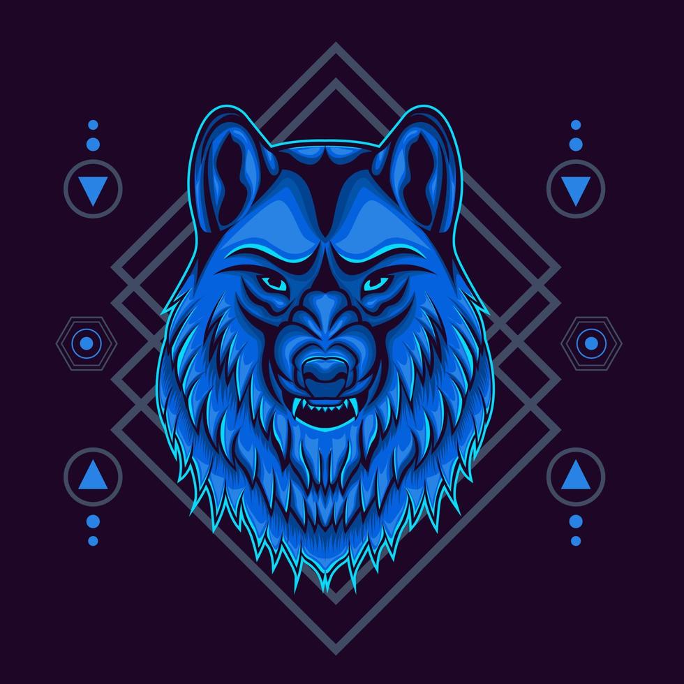 ilustración de cabeza de lobo con fondo de geometría sagrada vector