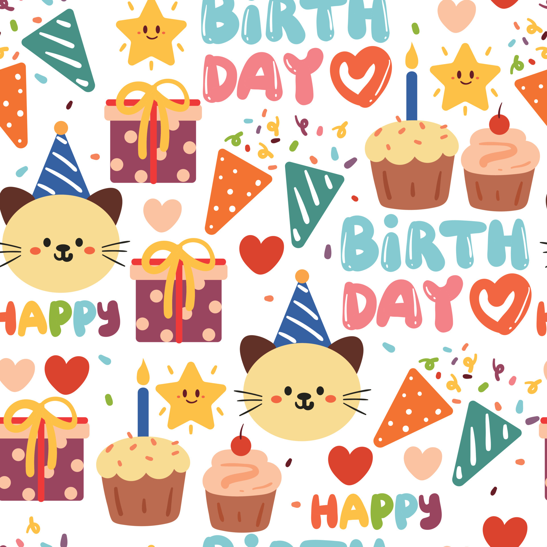 seamless pattern hand drawing cartoon birthday doodle. for kids wallpaper,  fabric print, textile, gift wrapping paper 6428479 Vector Art at Vecteezy