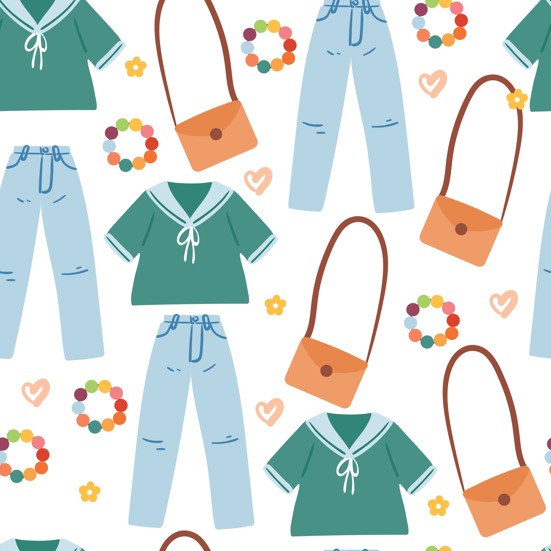 seamless pattern hand drawing cartoon clothes, bag and accessories. for kids  wallpaper, fabric print, textile, gift wrapping paper 6428487 Vector Art at  Vecteezy