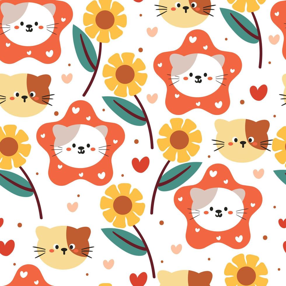 seamless pattern hand drawing cartoon cat and flower. for kids wallpaper, fabric print, textile, gift wrapping paper vector