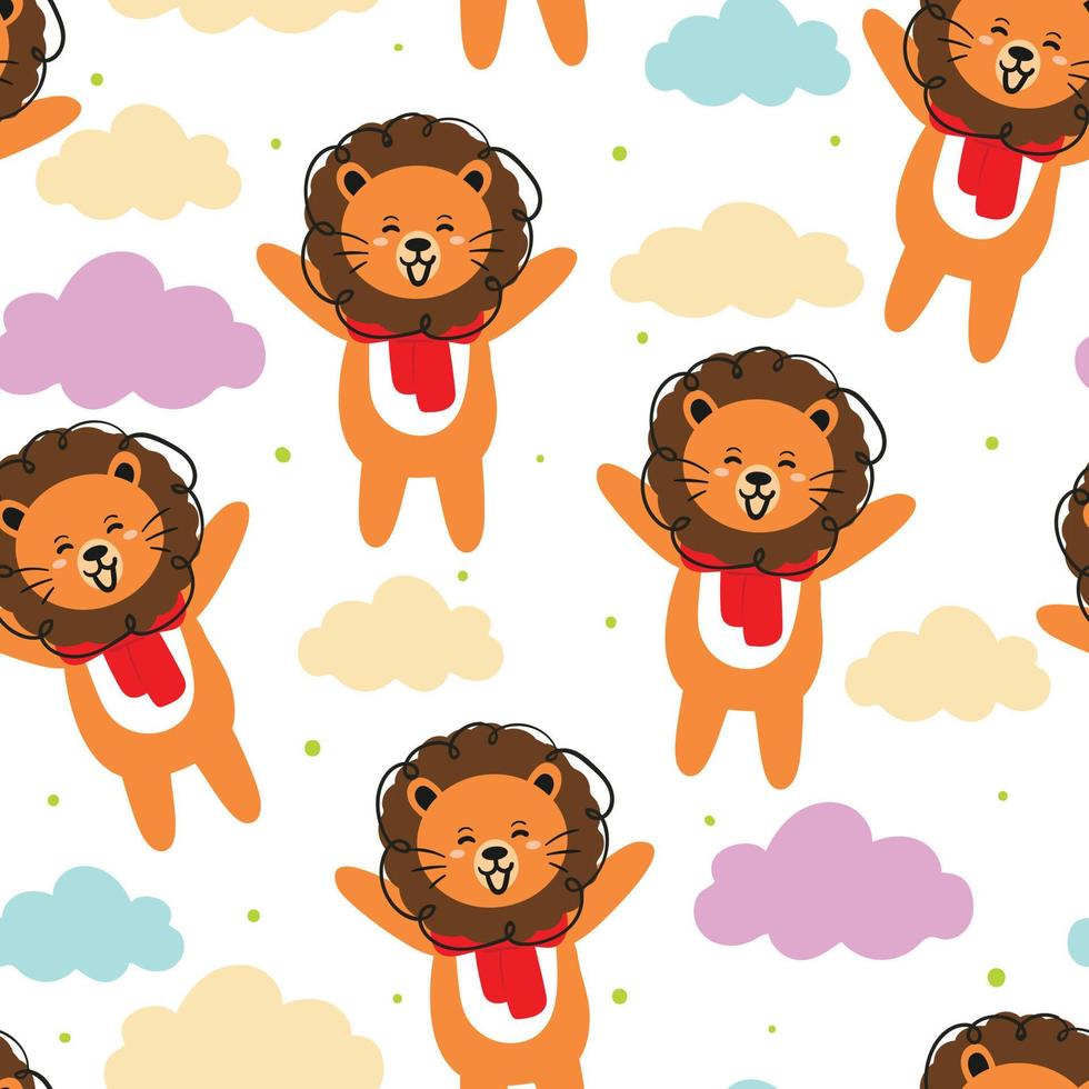 seamless pattern hand drawing tiger and clouds. cute background for fabric print, textile, gift wrapping paper vector
