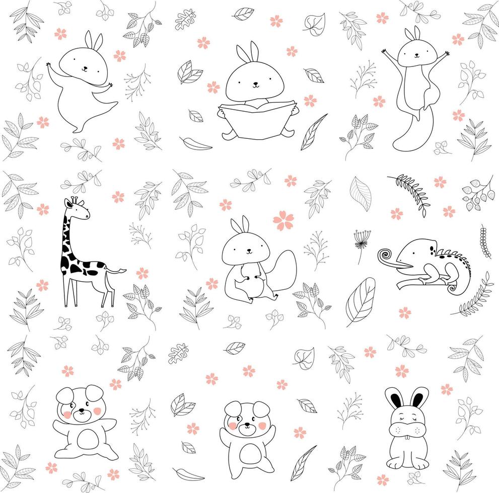 Have a nice day set cute cryptic animals are in action. bear, penguin, koala, wolf, fox, tiger, bunny, birt, cat.  .No gradient used, easy to print and color. Vector files can be scaled to any size.