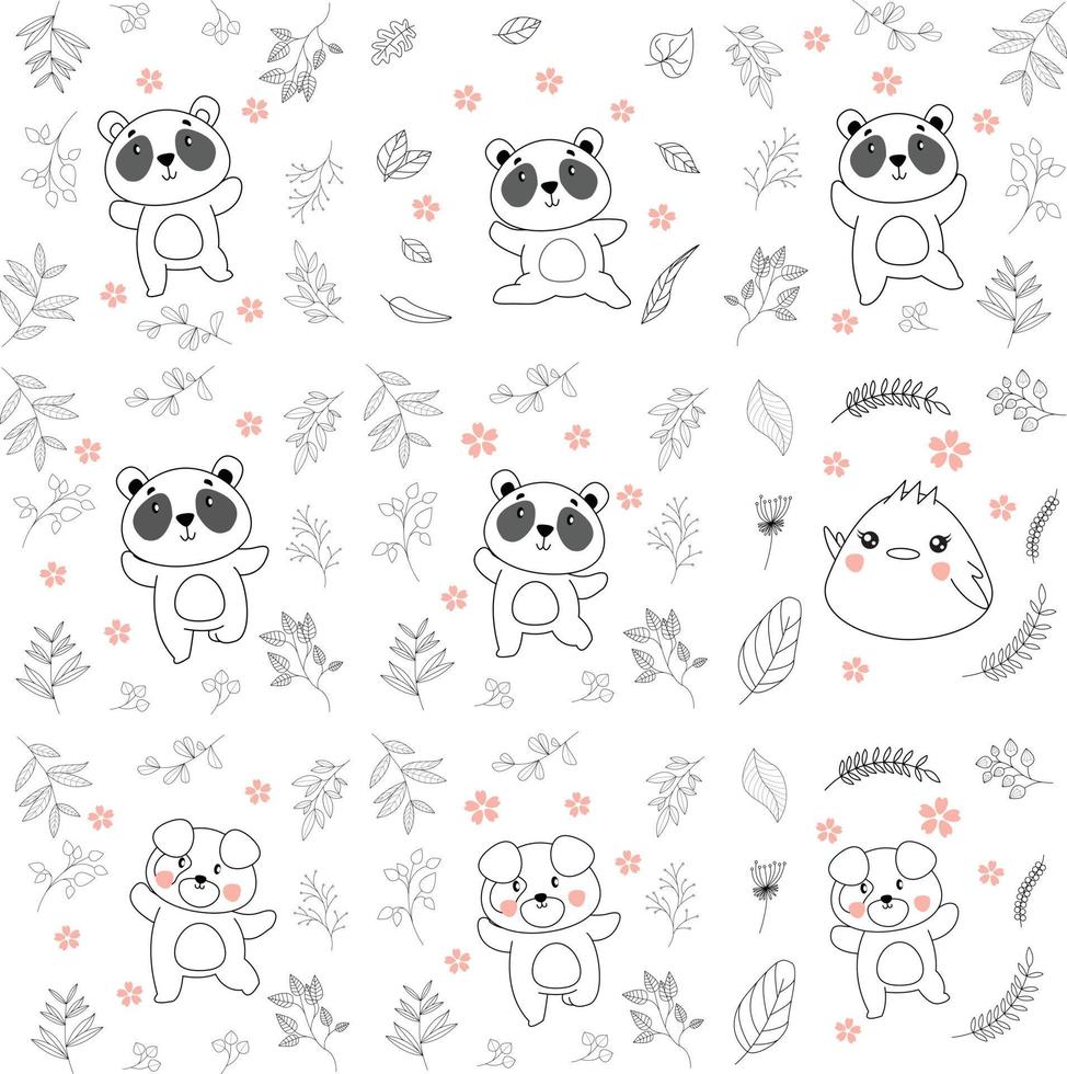 Have a nice day set cute cryptic animals are in action. bear, penguin, koala, wolf, fox, tiger, bunny, birt, cat.  .No gradient used, easy to print and color. Vector files can be scaled to any size.