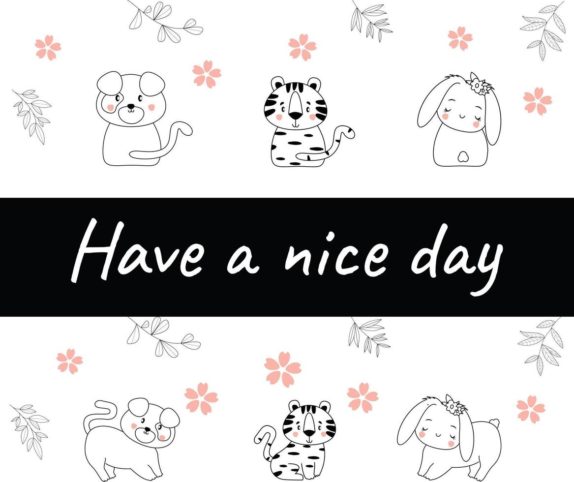 Have a nice day set cute cryptic animals are in action. bear, penguin ...