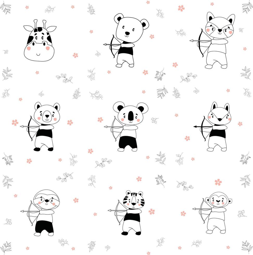 Have a nice day set cute cryptic animals are in action. bear, penguin, koala, wolf, fox, tiger, bunny, birt, cat.  .No gradient used, easy to print and color. Vector files can be scaled to any size.