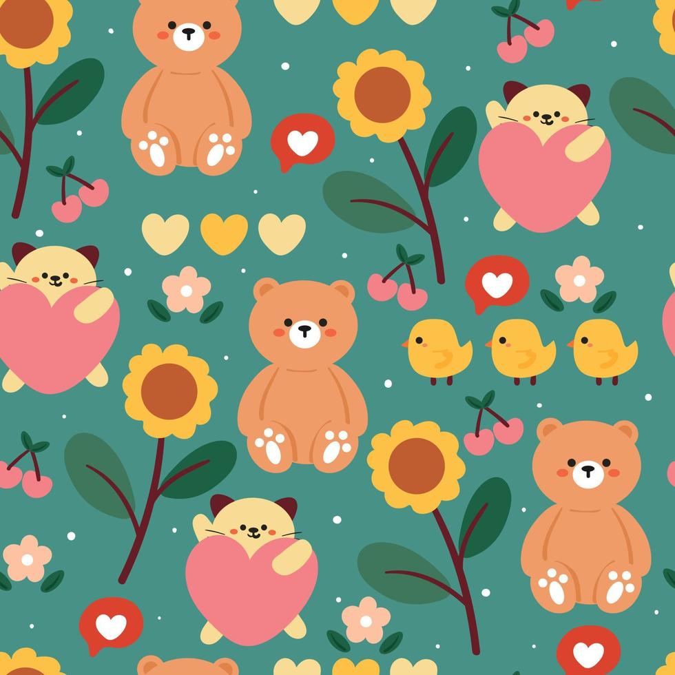 seamless pattern hand drawing cartoon bear and flower. for kids wallpaper, fabric print, textile, gift wrapping paper vector