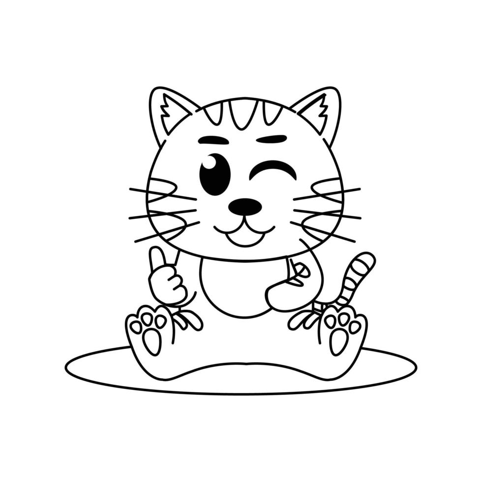 cute cat sitting outline children's coloring book, black line sketch book on white background vector