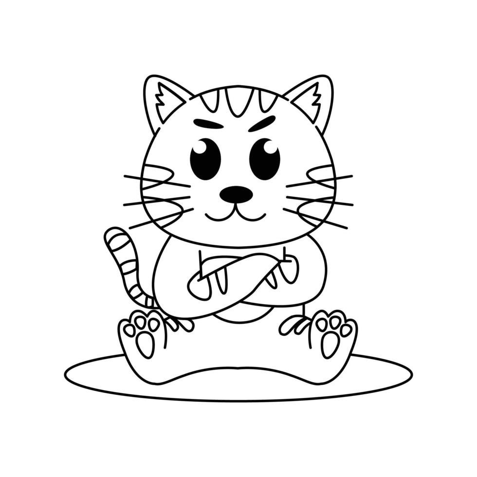 cute cat sitting outline children's coloring book, black line sketch book on white background vector