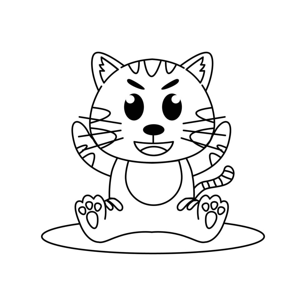 cute cat sitting outline children's coloring book, black line sketch book on white background vector