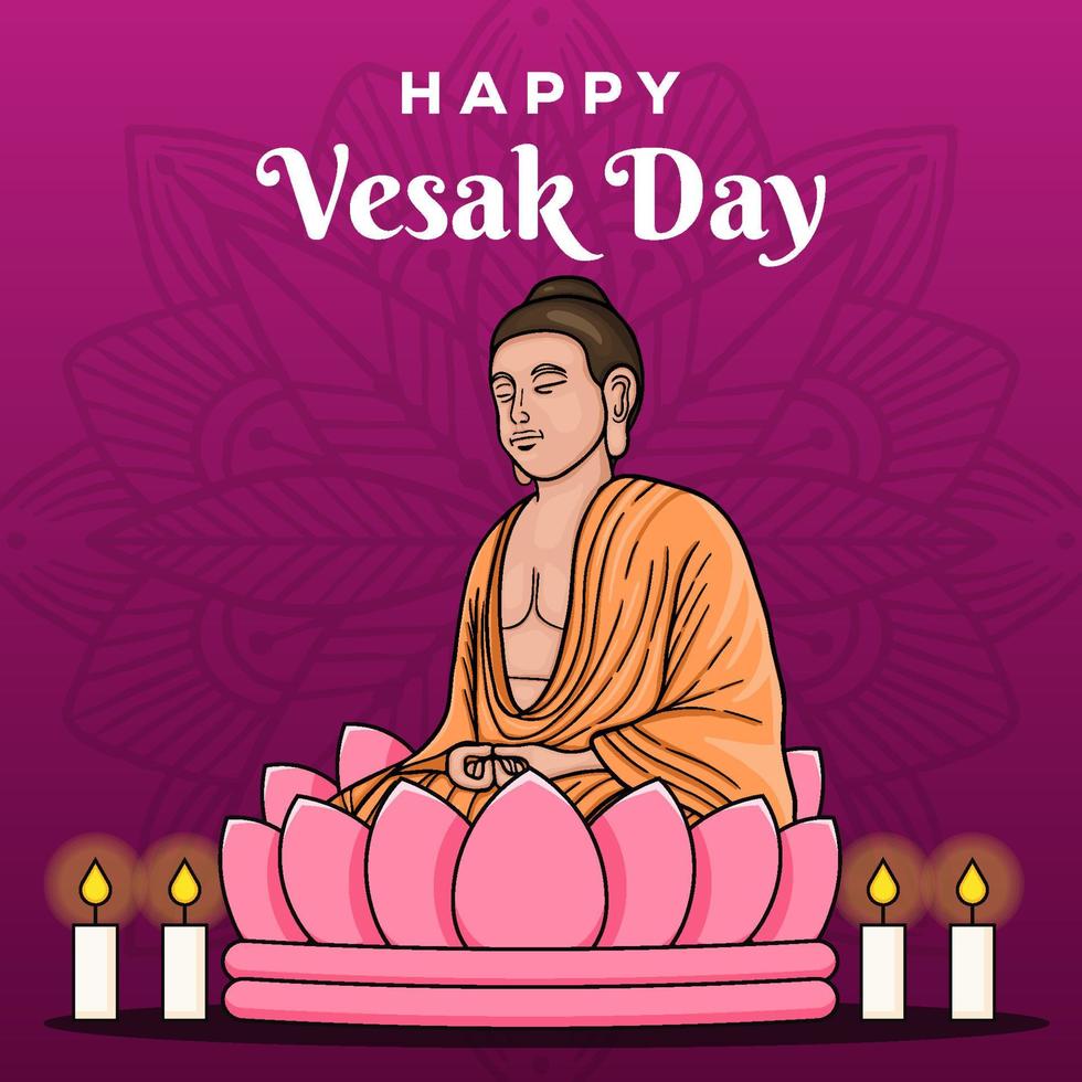 happy Vesak day greeting hand drawn illustration vector
