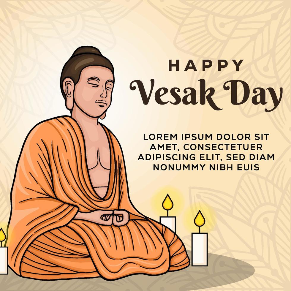 happy Vesak day hand drawn illustration. greeting card vesak day vector