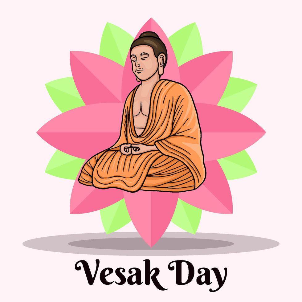 día de vesak con ilustración de buda volador y loto vector