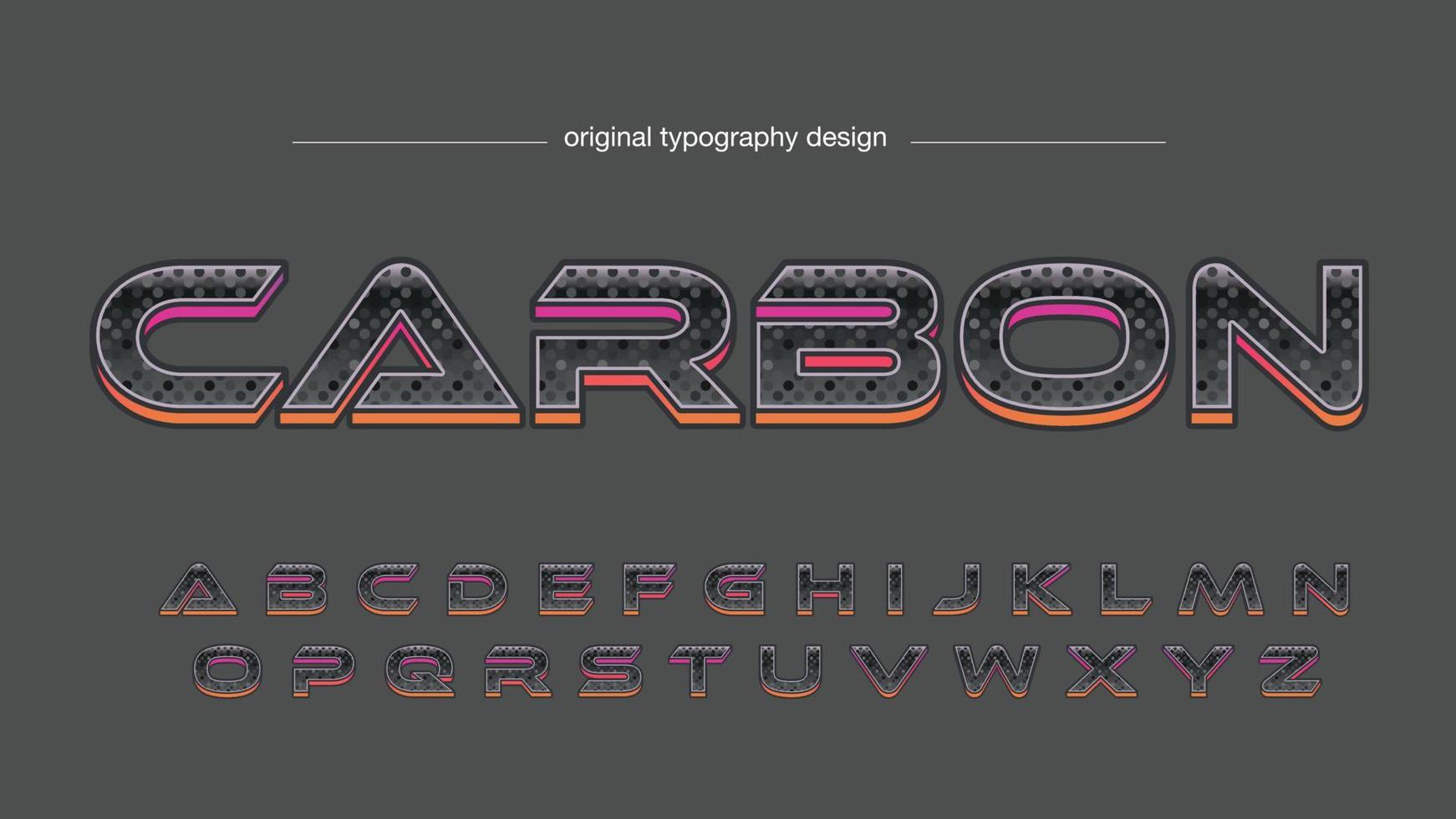 neon orange and pink outline 3d carbon fiber pattern futuristic font vector