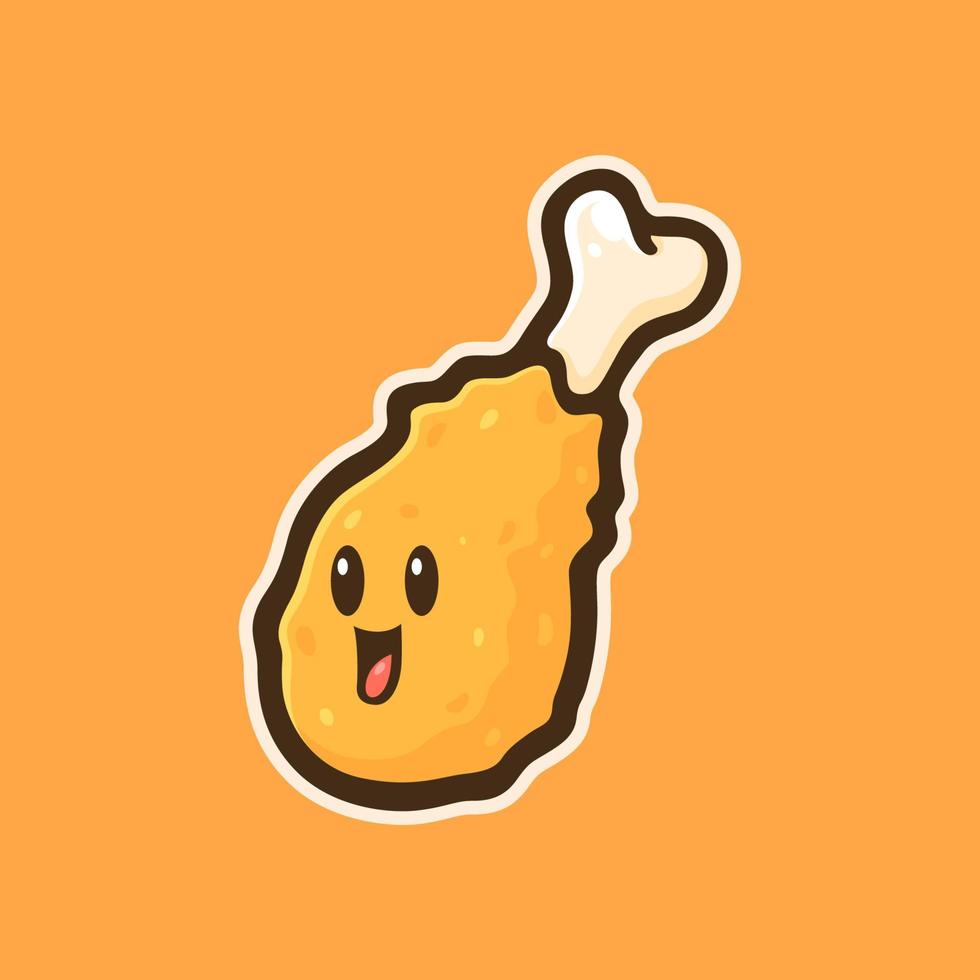 Cute fried chicken drumstick mascot logo design vector