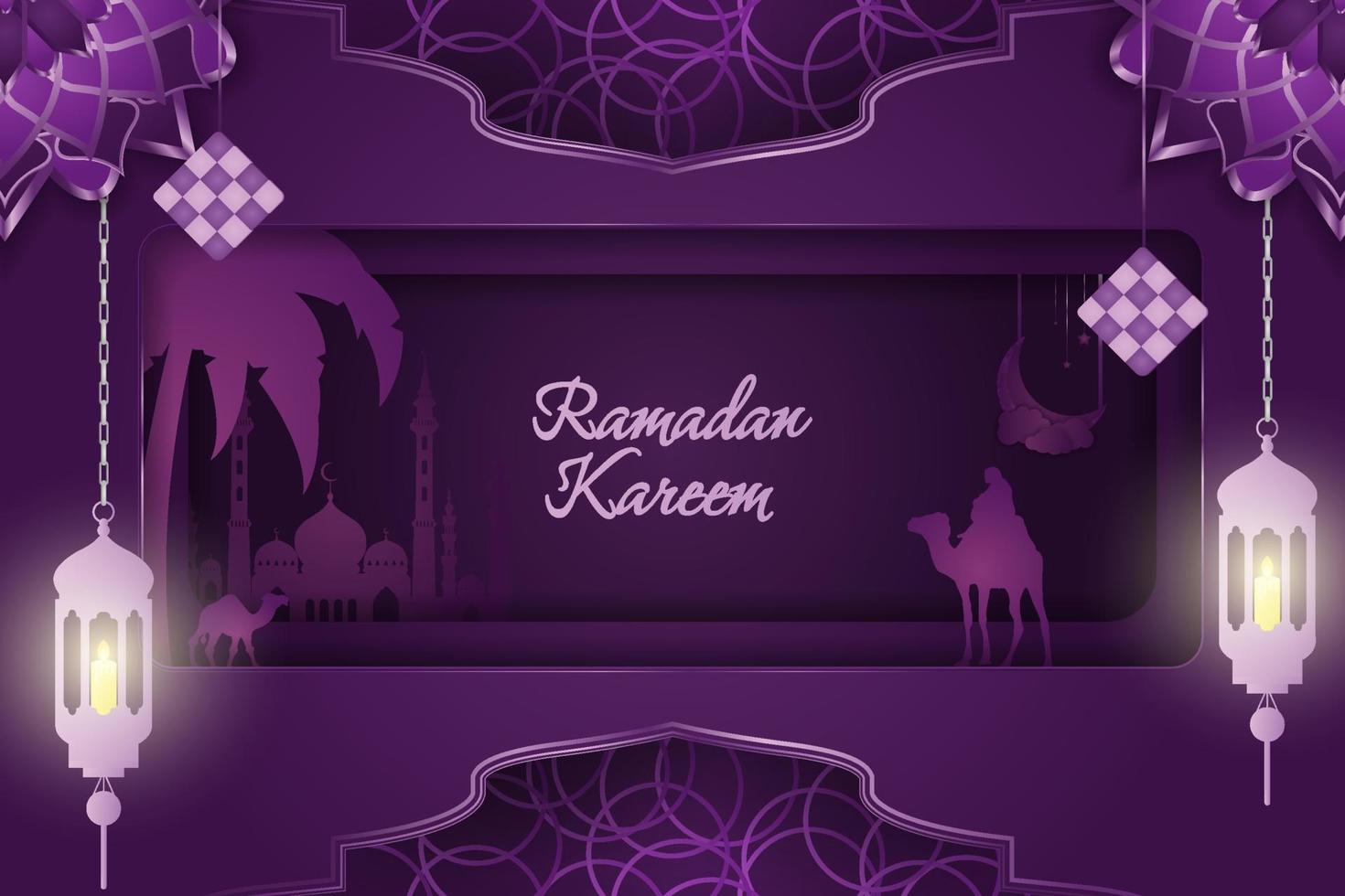 Ramadan Kareem Islamic style background purple with line element vector