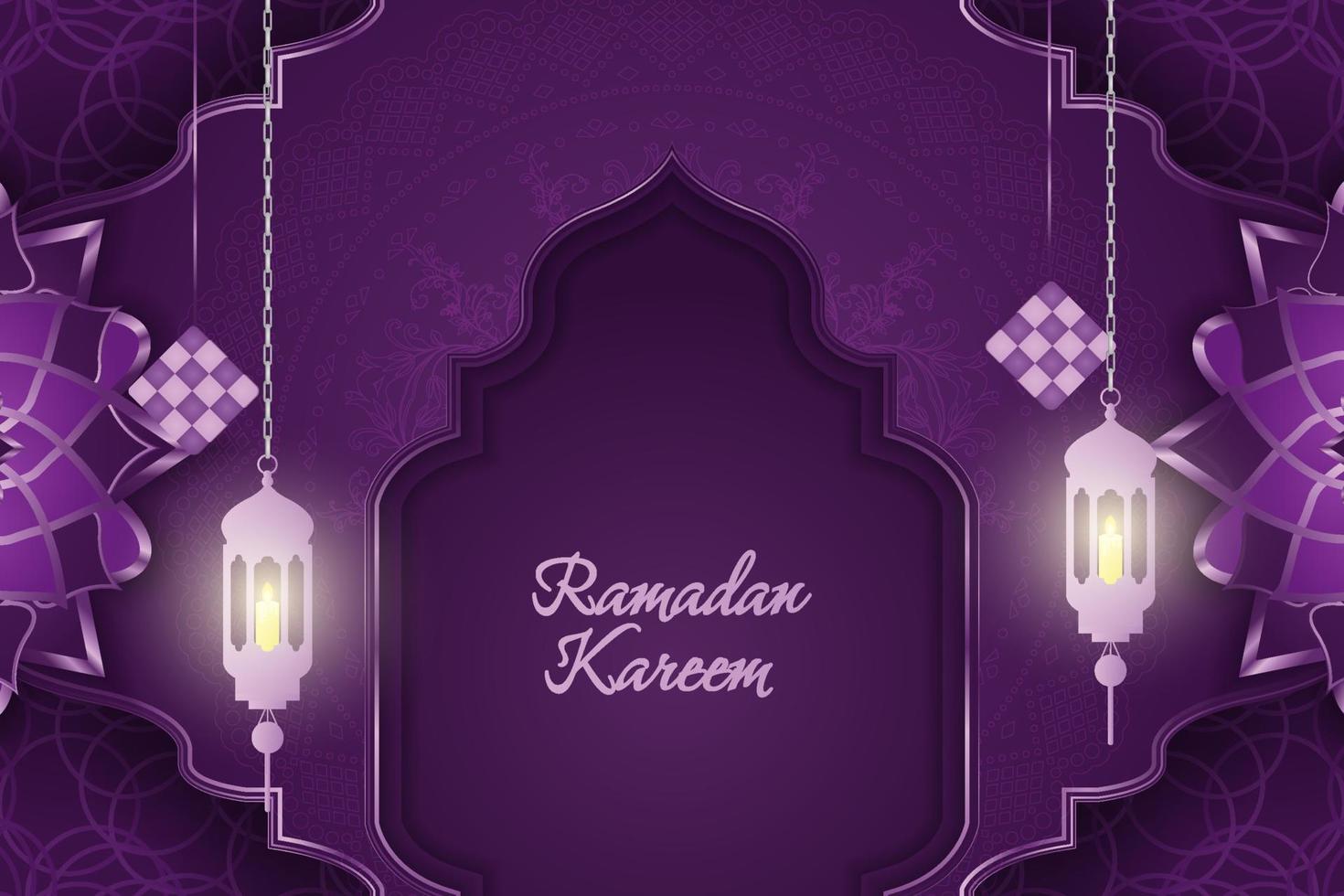 Ramadan Kareem Islamic background with line element purple color vector