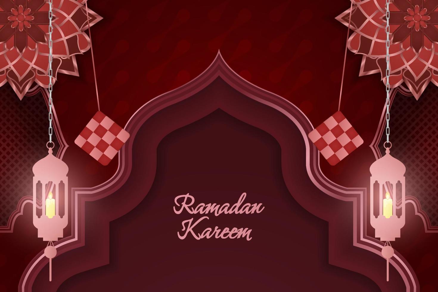 ramadan kareem fondo islámico rojo con elemento de línea vector