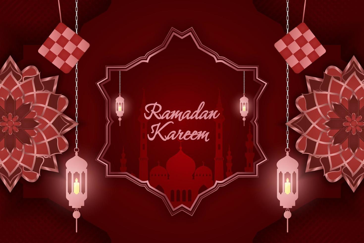 Ramadan Kareem Islamic background with line element red color vector