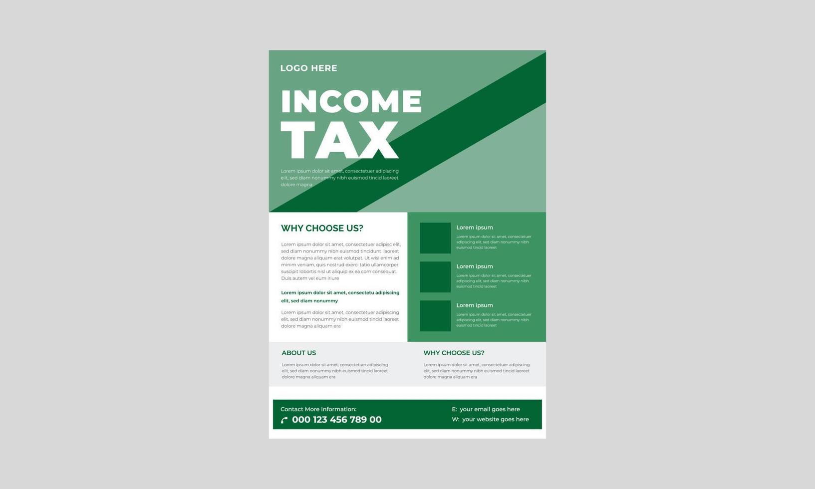 Income Tax Flyer, Investment Flyer Template, Tax Payment Concept Flyer Template Desgn, Income Tax Flyer, Poster, Banner. vector