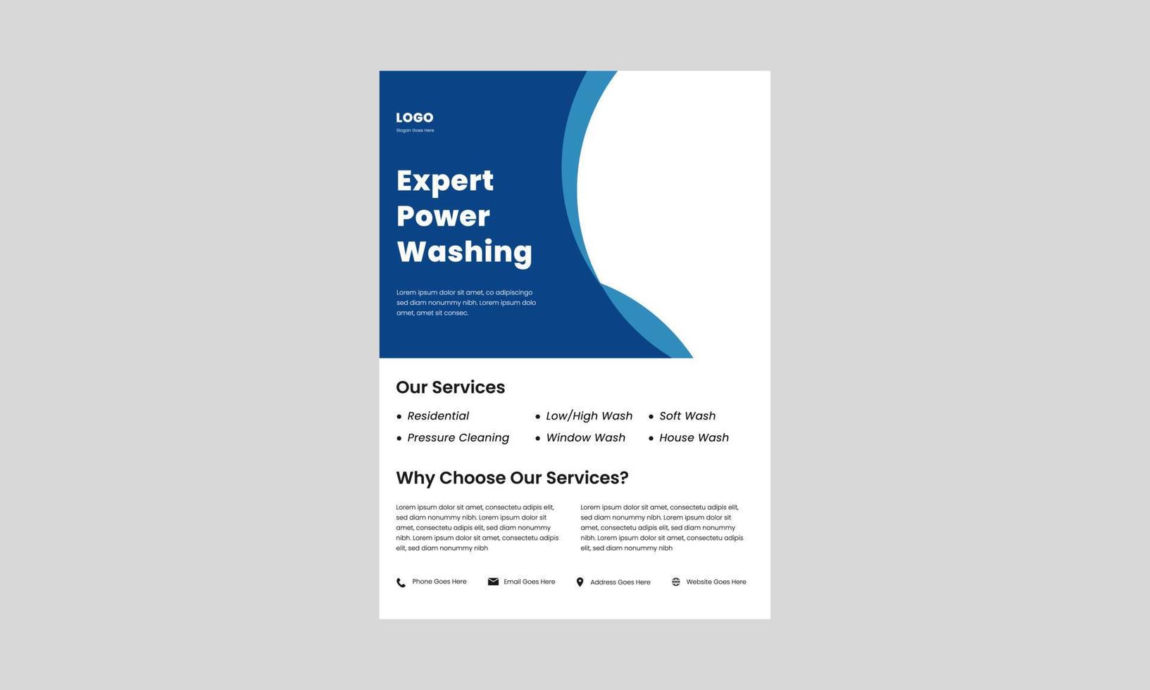 power washing service flyer design template. pressure wash service poster, leaflet design. professional power washing flyer. vector