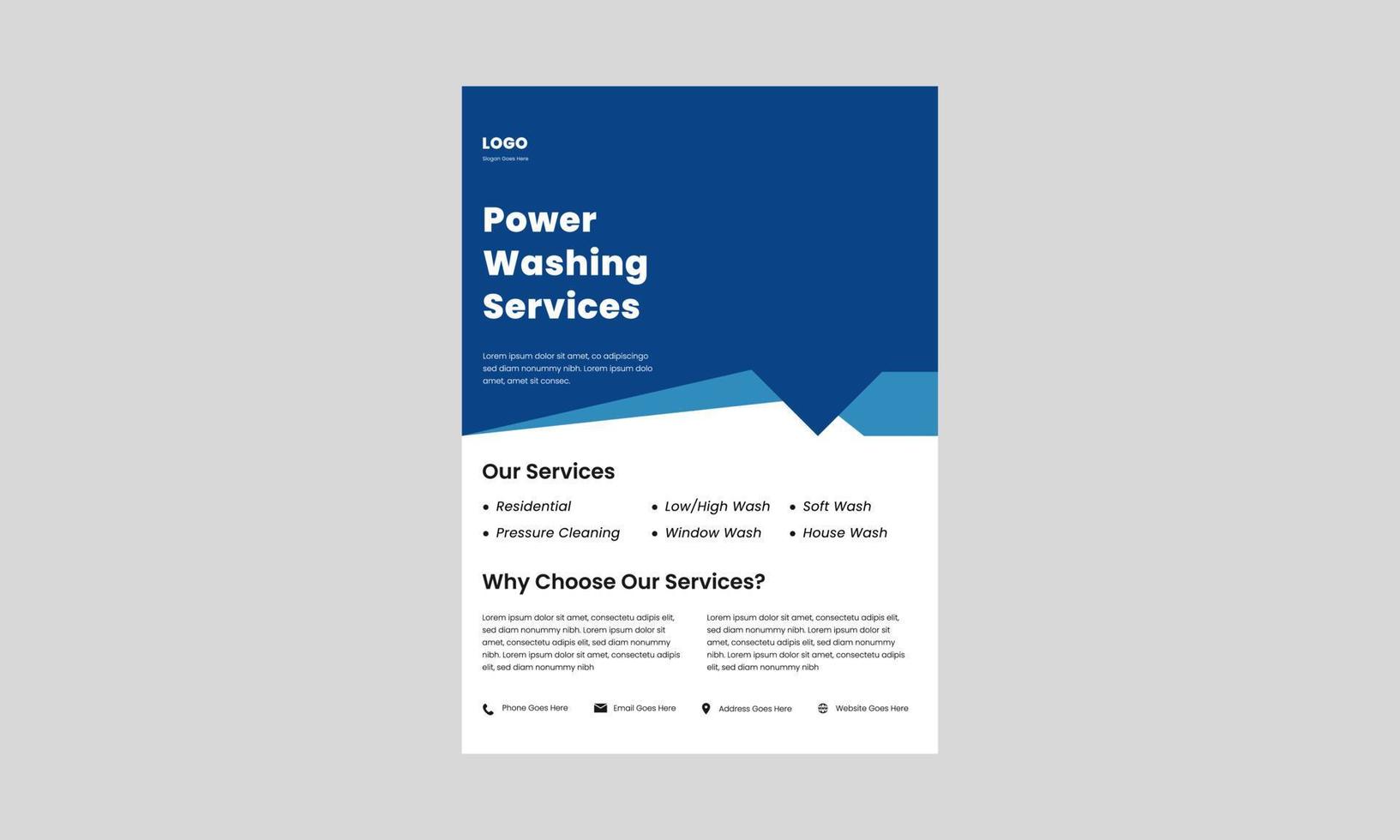 power washing service flyer design template. pressure wash service poster, leaflet design. professional power washing flyer. vector