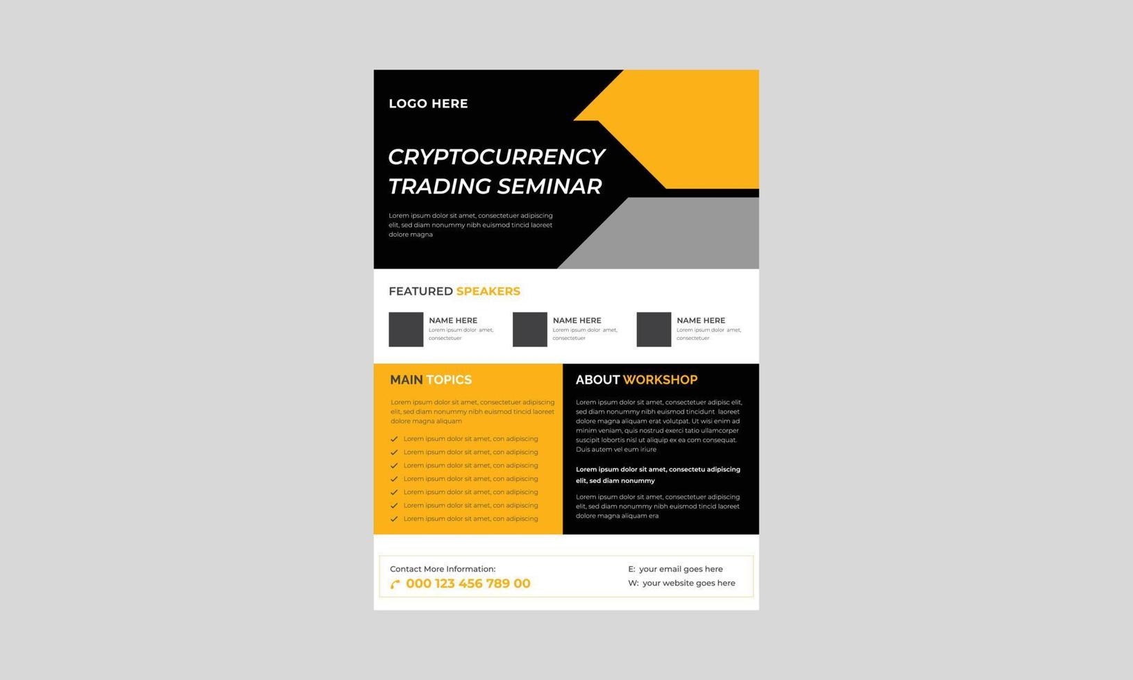 Criptocurrency Trading Event Flyer, Criptocurrency Concept Flyer Template, Concept of Virtual Criptocurrency Flyer, Poster, Vector. vector