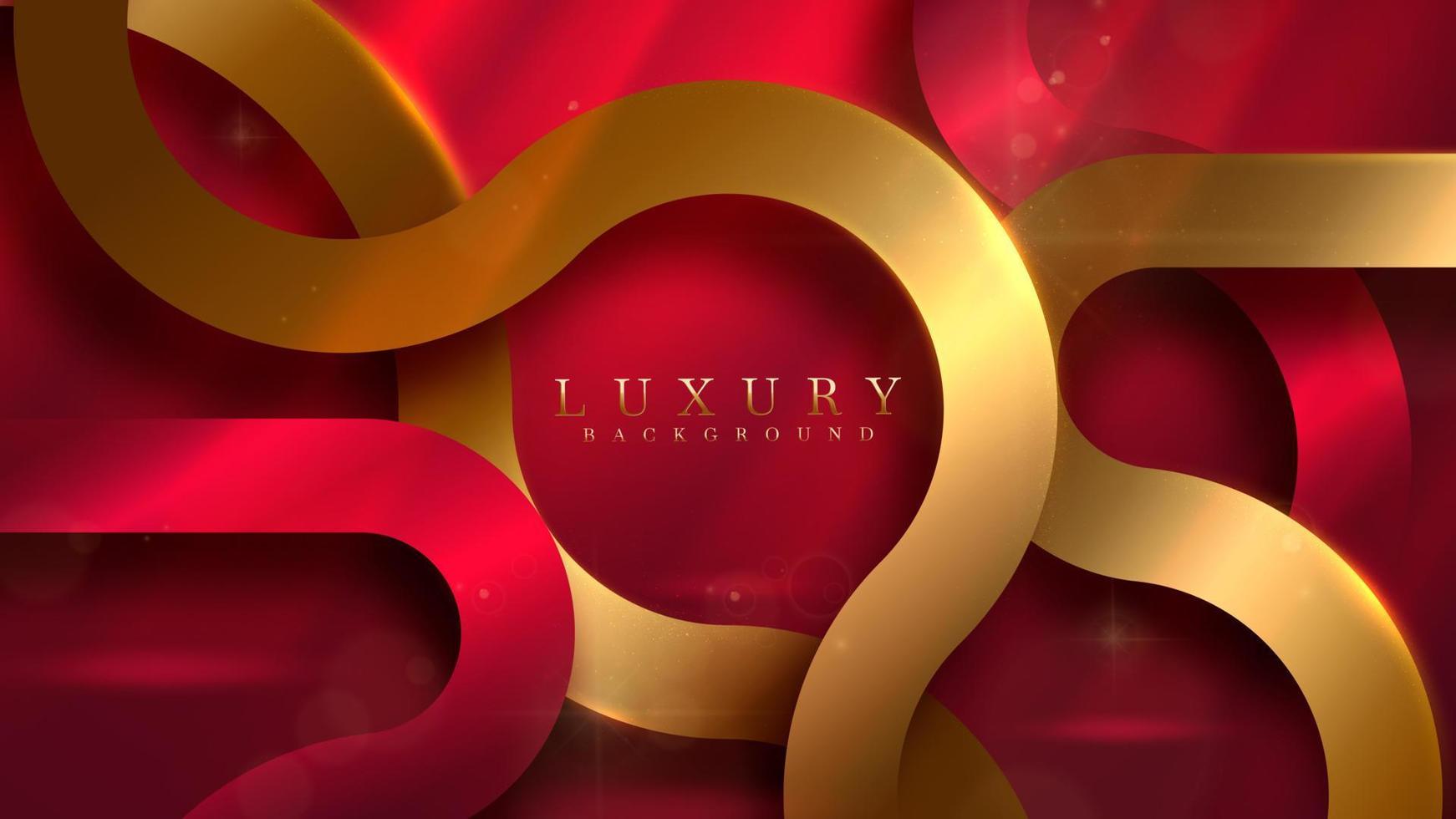 Red luxury background with gold curve line element and glitter light effect decoration with bokeh. vector