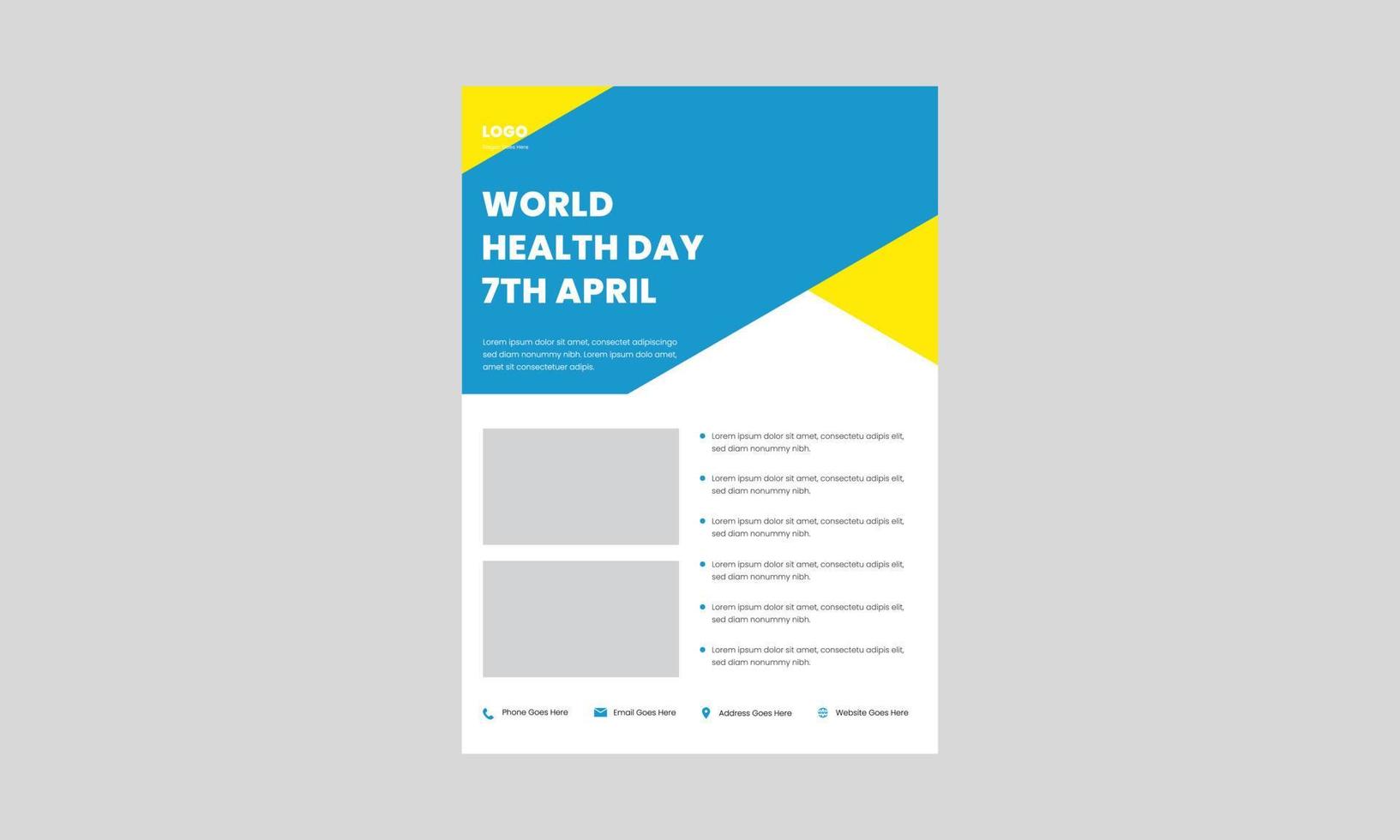 world health day flyer design template. 7 April world health day poster design. healthy life world health day flyer design. vector